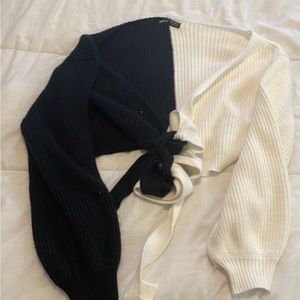 Black and white wrap sweater